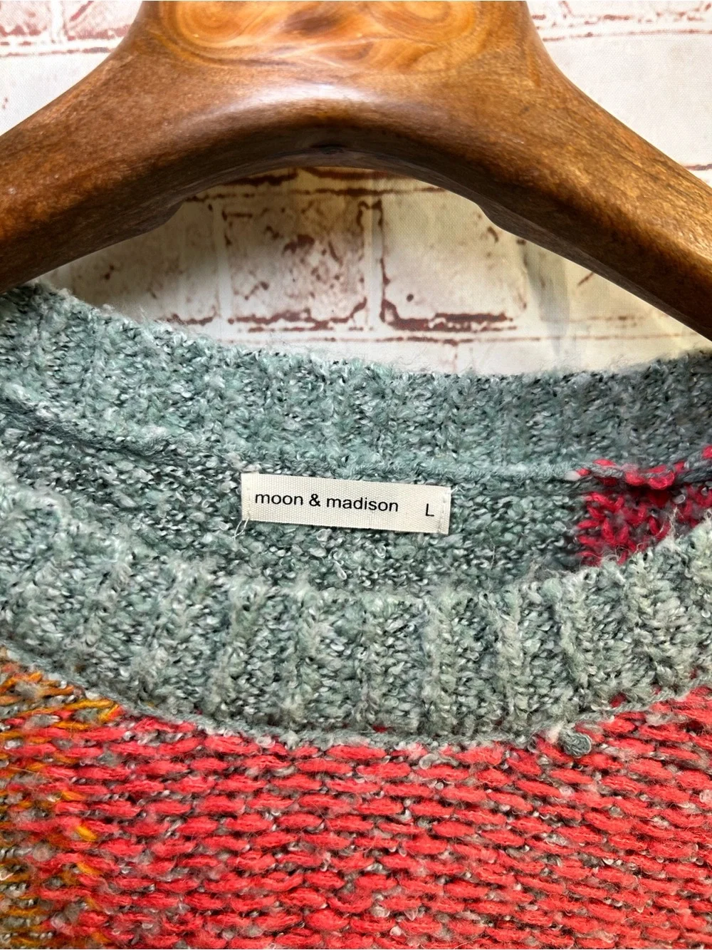 Moon & Madison Colorful Playful Patchwork Oversized Knit Sweater Cozy Boho Funky - Picture 7 of 10